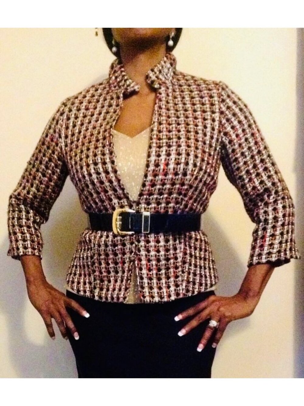 Chico's Metallic Tweed Blazer Jacket Coat 3/4 sleeves Collar Neck Women Size 1